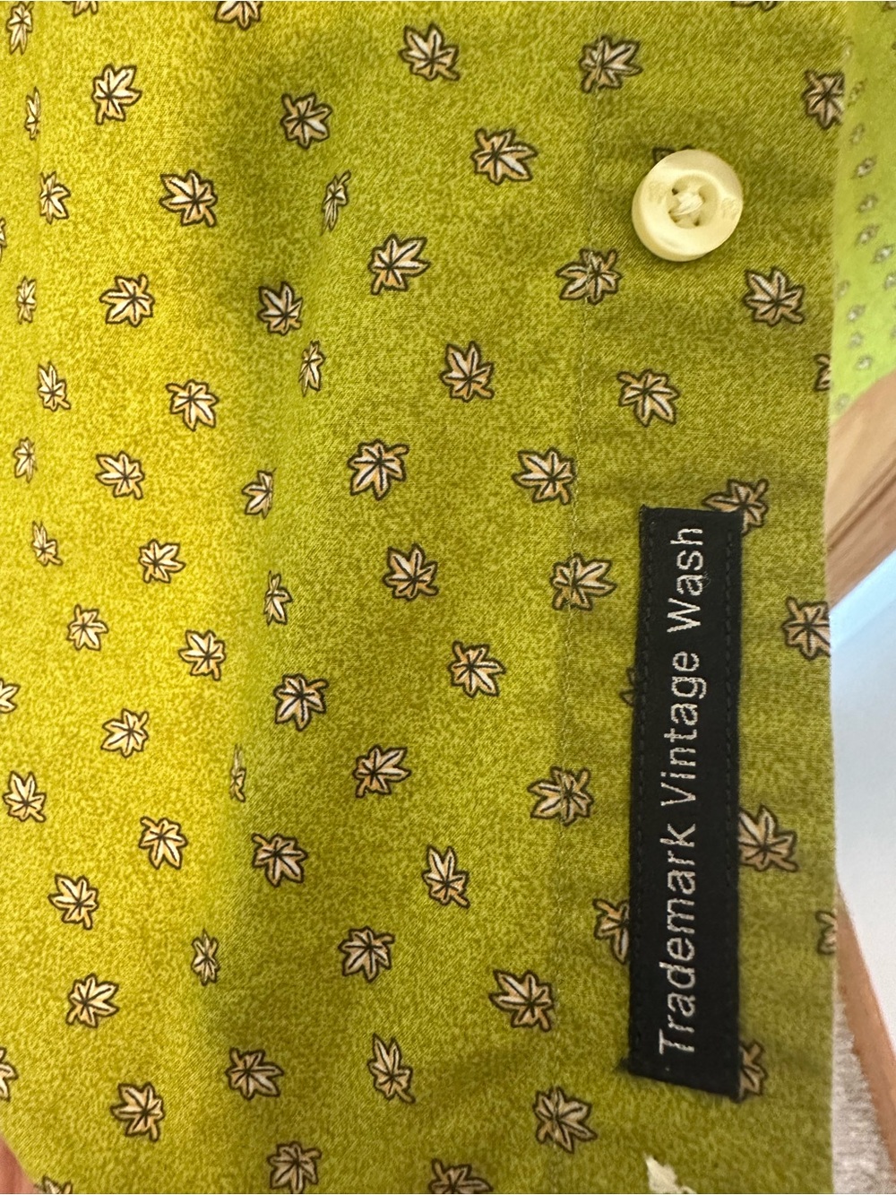 Z3 Maple Leaf Print Green Cotton Relaxed Fit Button-Down Shirt Men's Size 15.5 - Picture 5 of 10